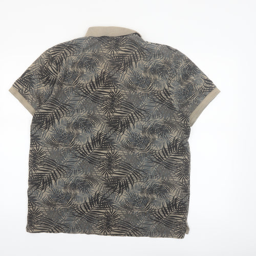 Indicode Men’s Beige Tropical Leaf Print Polo Shirt Size L