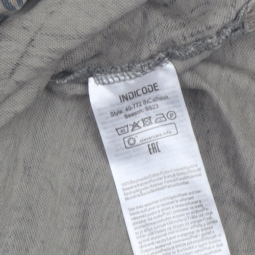 Indicode Men’s Beige Tropical Leaf Print Polo Shirt Size L