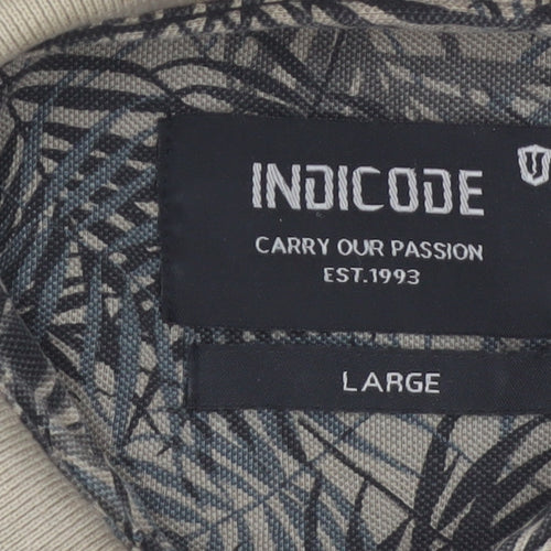 Indicode Men’s Beige Tropical Leaf Print Polo Shirt Size L