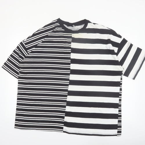ASOS DESIGN Women Black White Striped Relaxed Cotton T-Shirt Size 18