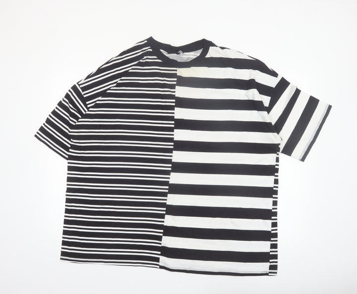 ASOS DESIGN Women Black White Striped Relaxed Cotton T-Shirt Size 18