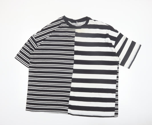ASOS DESIGN Women Black White Striped Relaxed Cotton T-Shirt Size 18