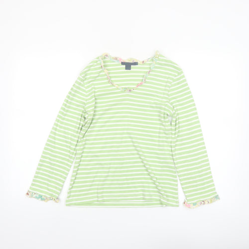 Boden Womens Green White Striped Long Sleeve Cotton T-Shirt Size 14