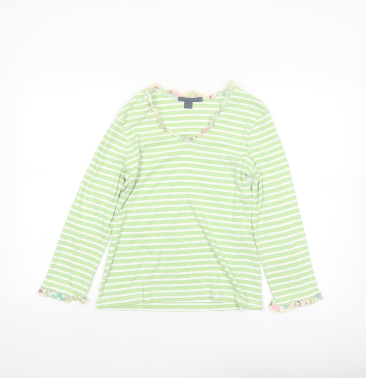 Boden Womens Green White Striped Long Sleeve Cotton T-Shirt Size 14