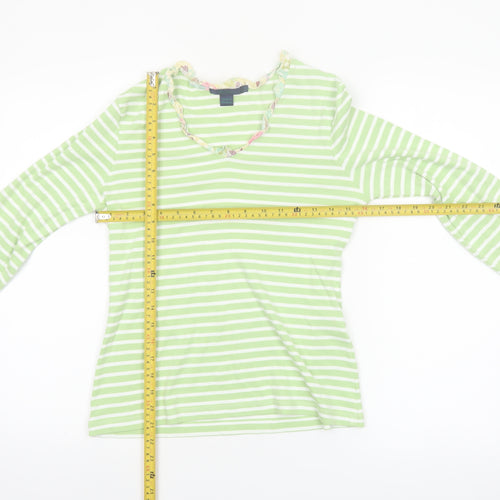 Boden Womens Green White Striped Long Sleeve Cotton T-Shirt Size 14