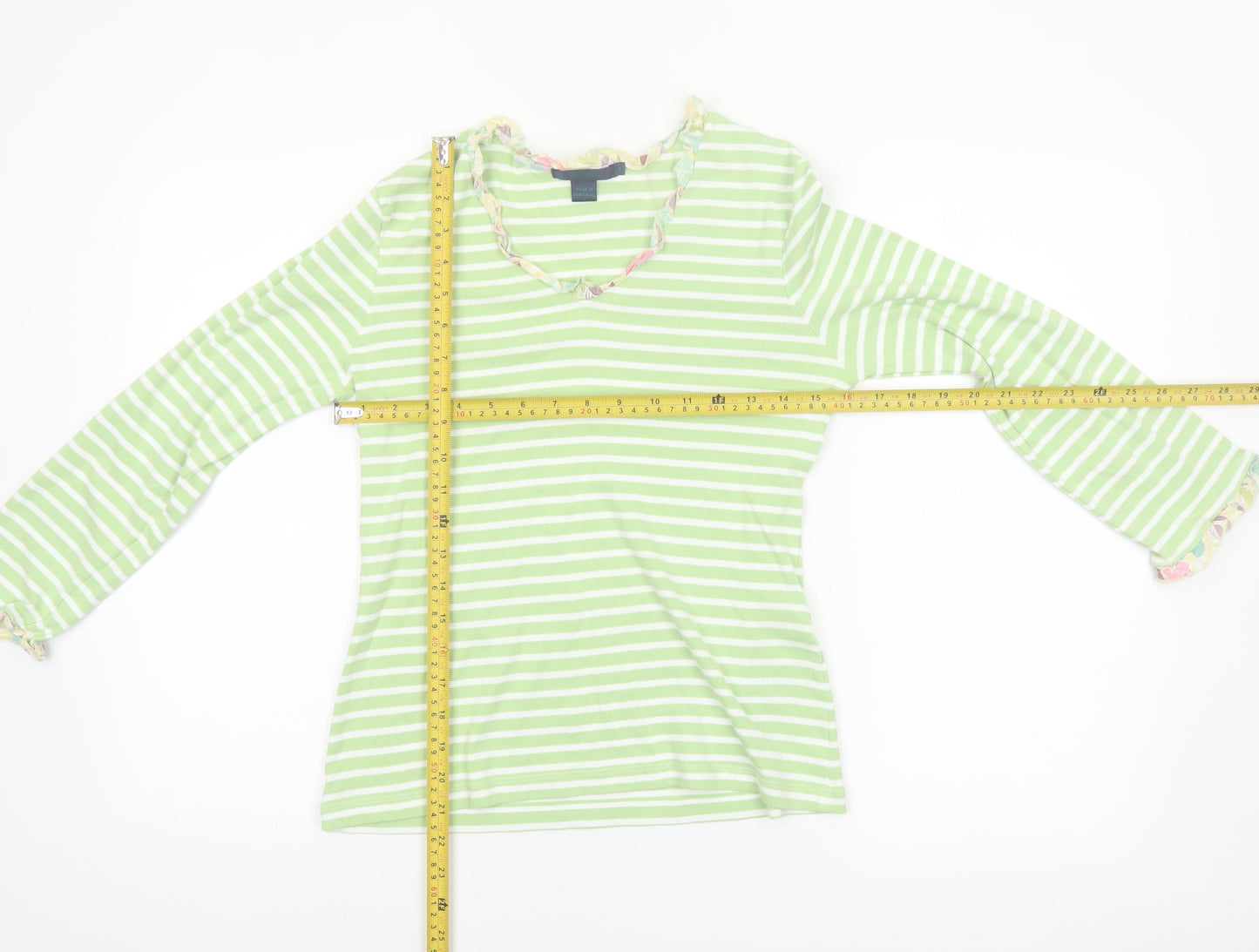 Boden Womens Green White Striped Long Sleeve Cotton T-Shirt Size 14