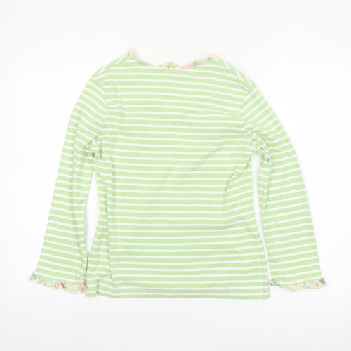 Boden Womens Green White Striped Long Sleeve Cotton T-Shirt Size 14
