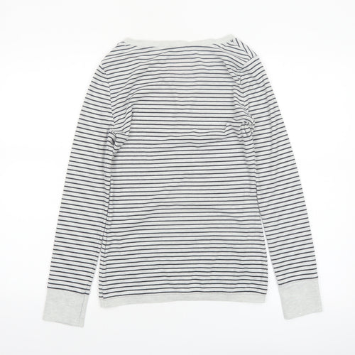 Superdry Women White Striped Henley Long Sleeve Jersey Top S