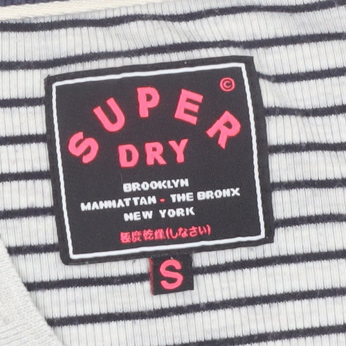 Superdry Women White Striped Henley Long Sleeve Jersey Top S