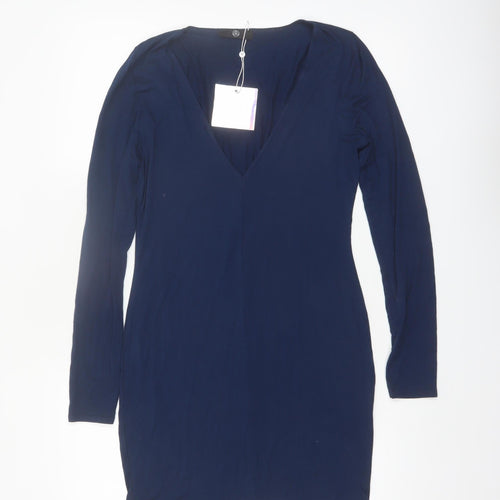 Missguided Women's Blue Size 14 V-Neck Long Sleeve Bodycon Dress
