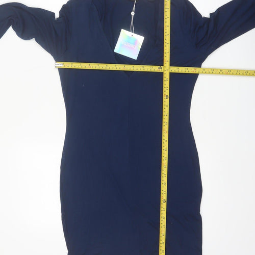 Missguided Women's Blue Size 14 V-Neck Long Sleeve Bodycon Dress