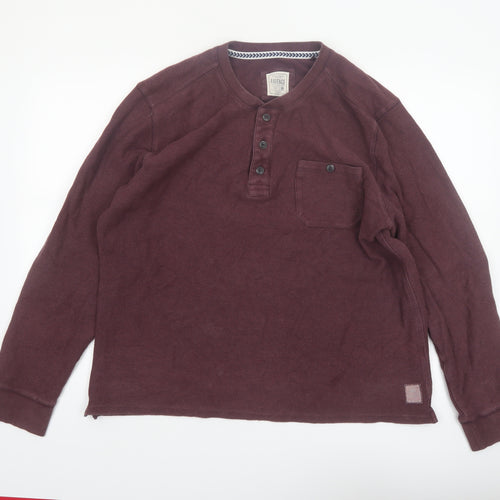 FatFace Men's Brown Cotton Long Sleeve Henley XL Regular Fit