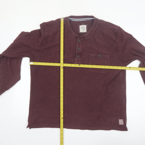 FatFace Men's Brown Cotton Long Sleeve Henley XL Regular Fit