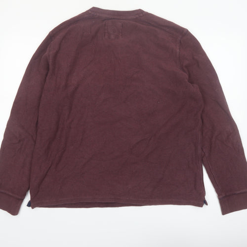 FatFace Men's Brown Cotton Long Sleeve Henley XL Regular Fit