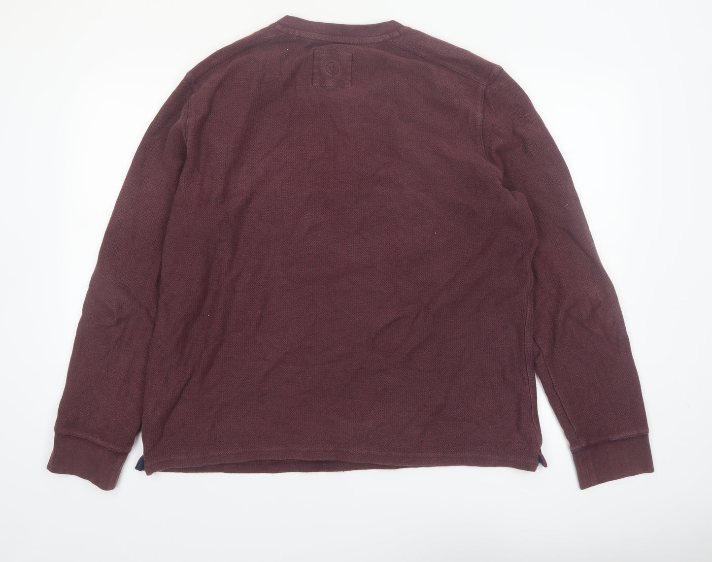 FatFace Men's Brown Cotton Long Sleeve Henley XL Regular Fit