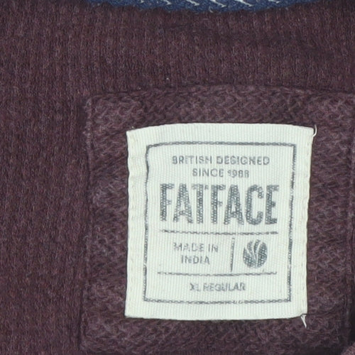FatFace Men's Brown Cotton Long Sleeve Henley XL Regular Fit