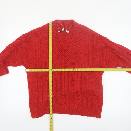 Amara Reya Women's Red Cable-Knit V-Neck Jumper Size 10