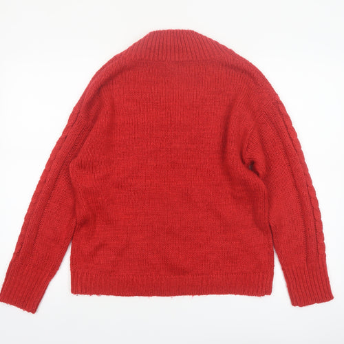 Amara Reya Women's Red Cable-Knit V-Neck Jumper Size 10