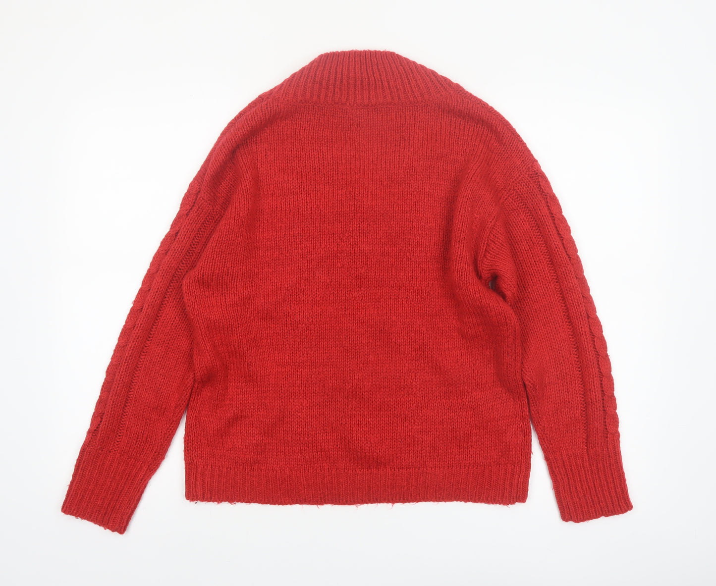 Amara Reya Women's Red Cable-Knit V-Neck Jumper Size 10