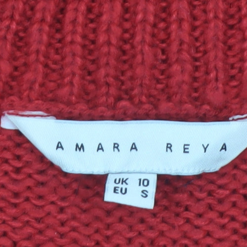 Amara Reya Women's Red Cable-Knit V-Neck Jumper Size 10