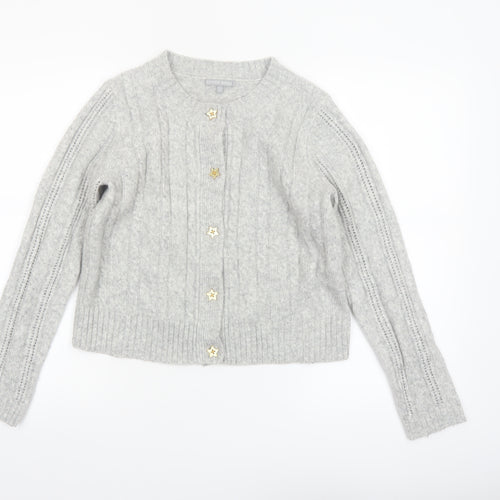 Oliver Bonas Women Grey Cable-Knit Cardigan UK10 Wool Blend