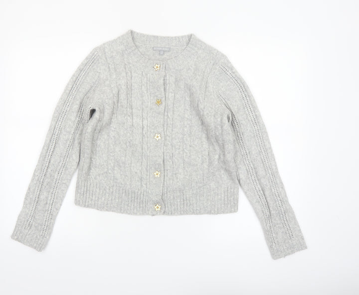 Oliver Bonas Women Grey Cable-Knit Cardigan UK10 Wool Blend
