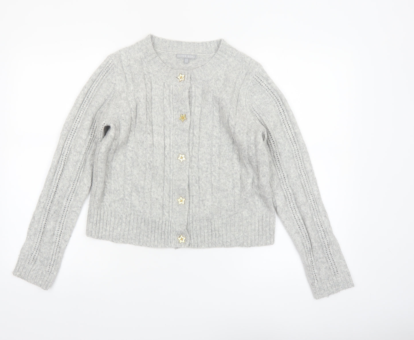 Oliver Bonas Women Grey Cable-Knit Cardigan UK10 Wool Blend