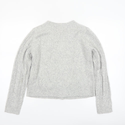 Oliver Bonas Women Grey Cable-Knit Cardigan UK10 Wool Blend