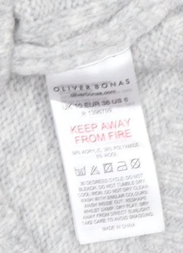 Oliver Bonas Women Grey Cable-Knit Cardigan UK10 Wool Blend