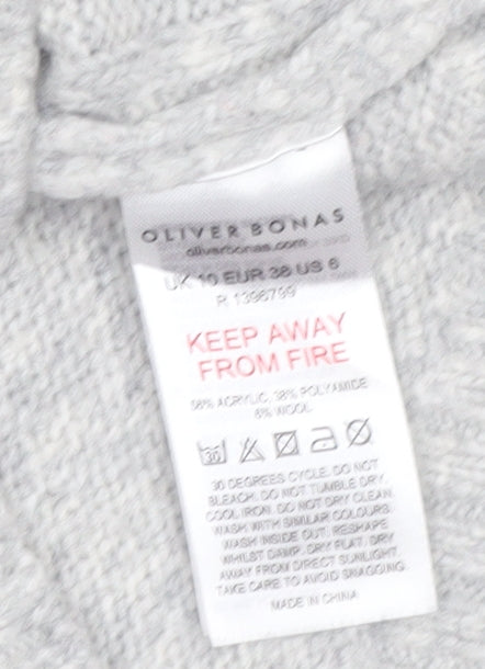 Oliver Bonas Women Grey Cable-Knit Cardigan UK10 Wool Blend