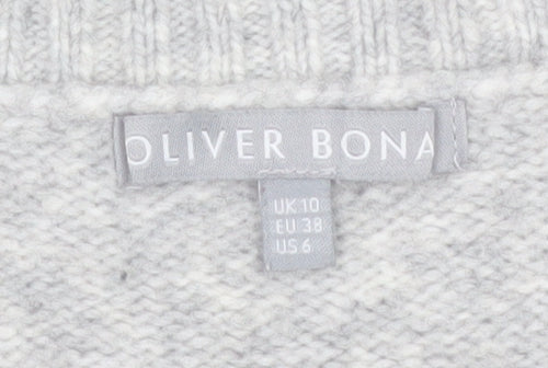 Oliver Bonas Women Grey Cable-Knit Cardigan UK10 Wool Blend