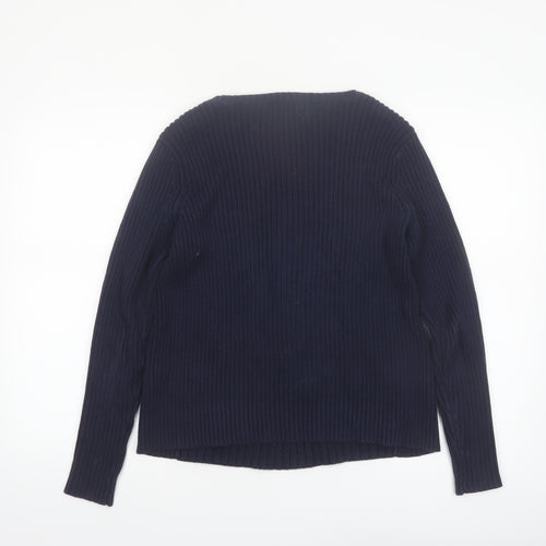 Lands' End Women's Blue Cable-Knit Cotton V-Neck Jumper XS