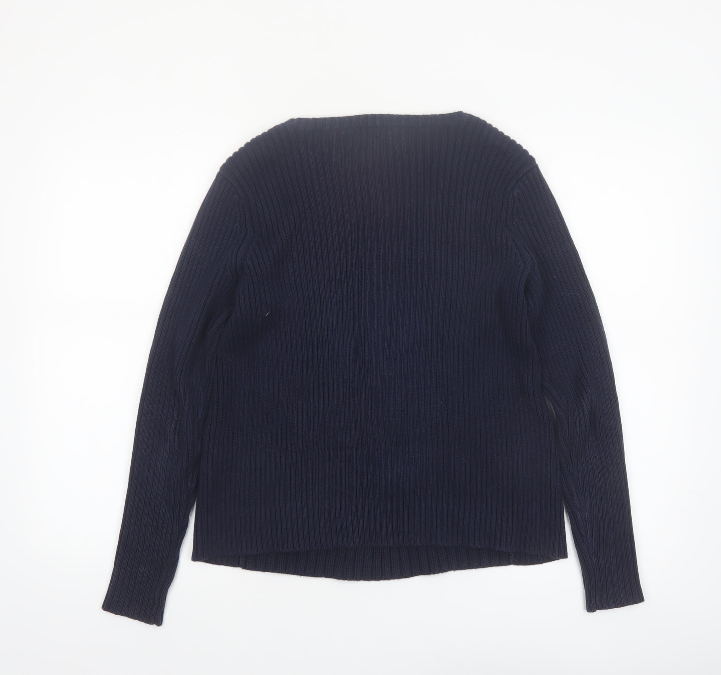 Lands' End Women's Blue Cable-Knit Cotton V-Neck Jumper XS