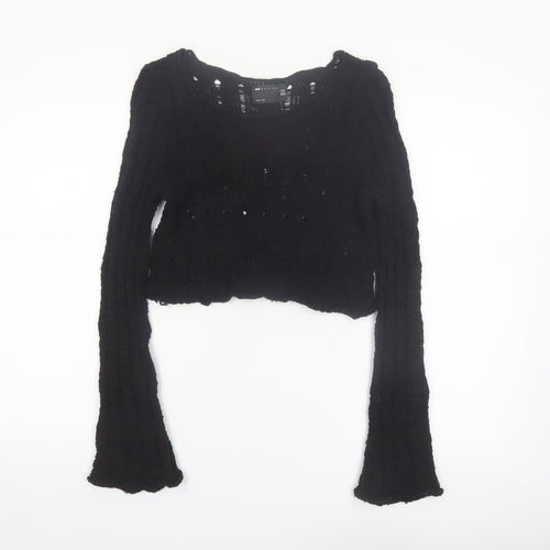 ASOS Design Women Black Size 8 Open-Knit Long Sleeve Cropped Jumper