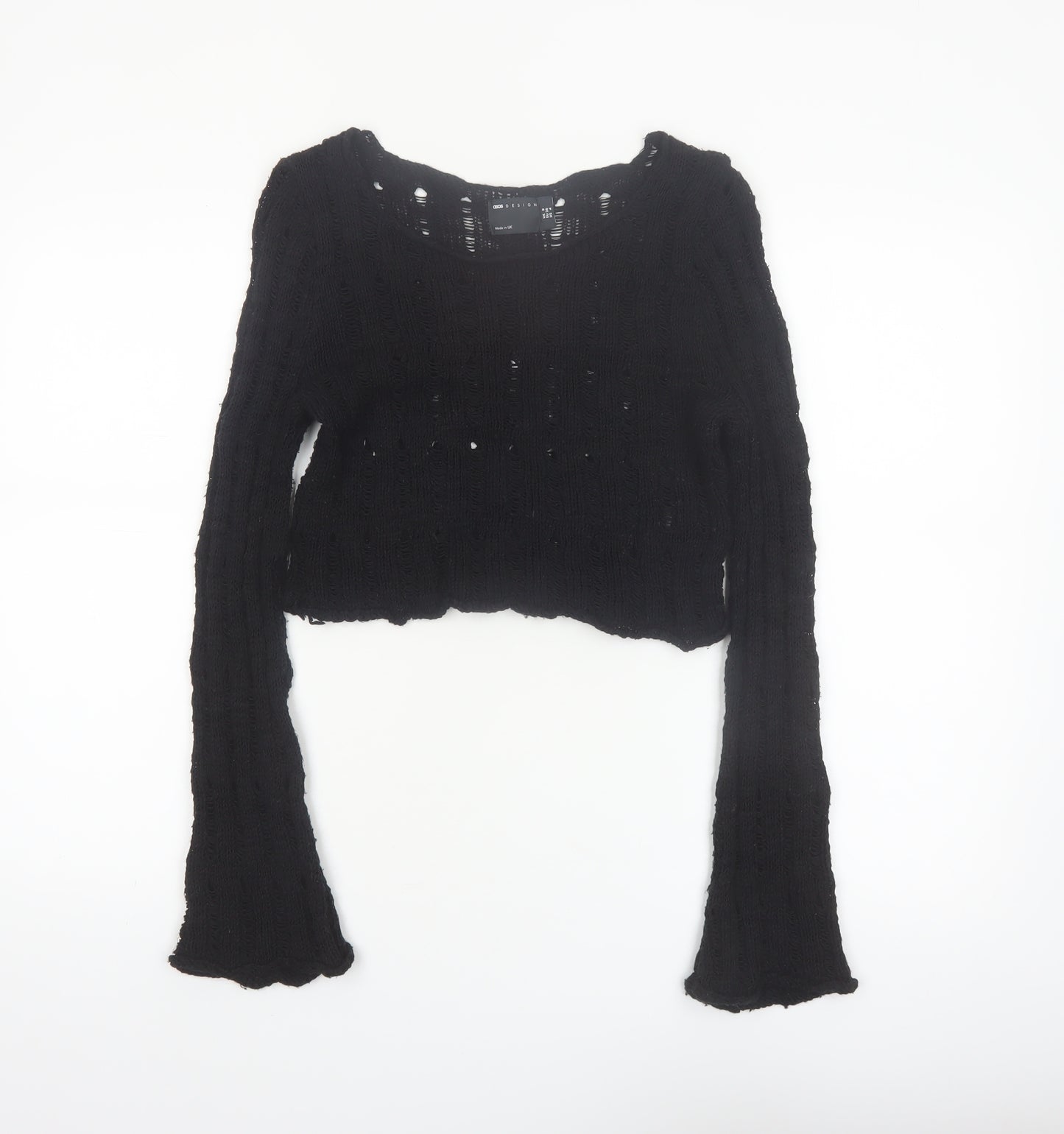 ASOS Design Women Black Size 8 Open-Knit Long Sleeve Cropped Jumper