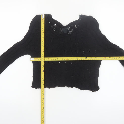 ASOS Design Women Black Size 8 Open-Knit Long Sleeve Cropped Jumper