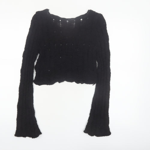 ASOS Design Women Black Size 8 Open-Knit Long Sleeve Cropped Jumper