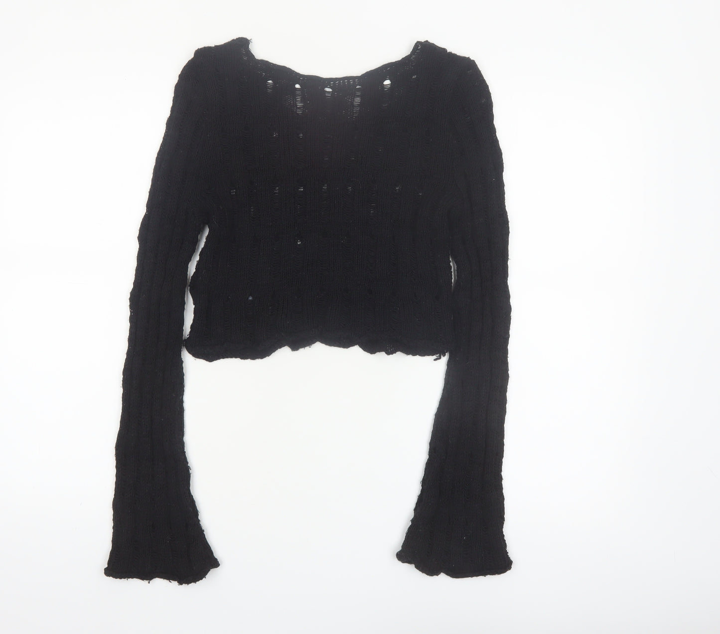 ASOS Design Women Black Size 8 Open-Knit Long Sleeve Cropped Jumper