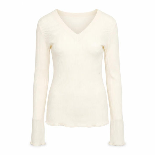 Front view of Gap Women's Ivory V-Neck Slim Fit Long Sleeve Cotton Jumper, size S
