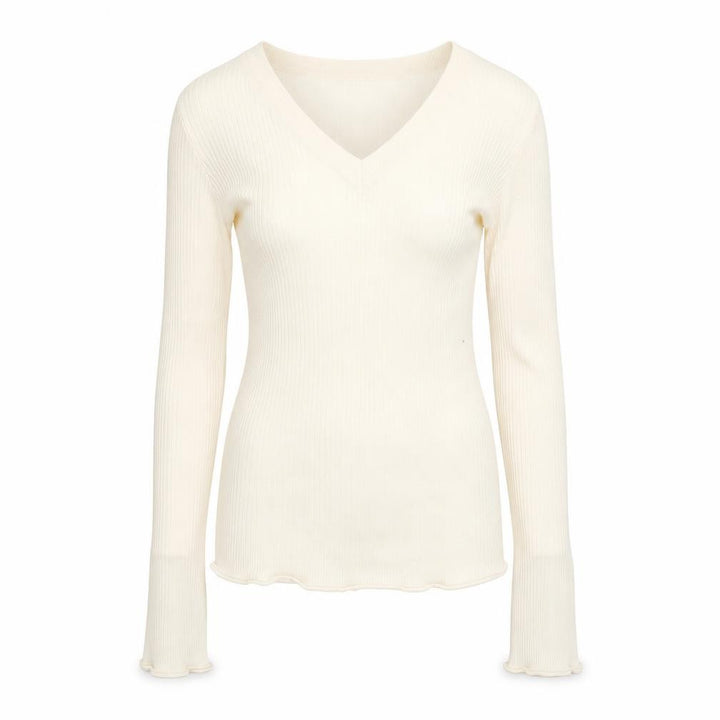 Gap Women's Ivory V-Neck Slim Fit Long Sleeve Cotton Jumper Size S