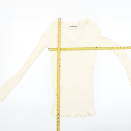GAP Women's Ivory V-Neck Slim Fit Long Sleeve Cotton Jumper Size S