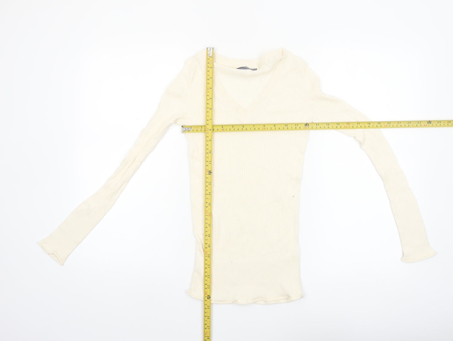 GAP Women's Ivory V-Neck Slim Fit Long Sleeve Cotton Jumper Size S