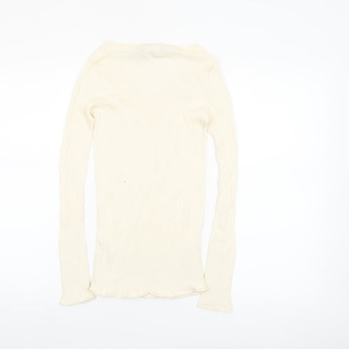 GAP Women's Ivory V-Neck Slim Fit Long Sleeve Cotton Jumper Size S