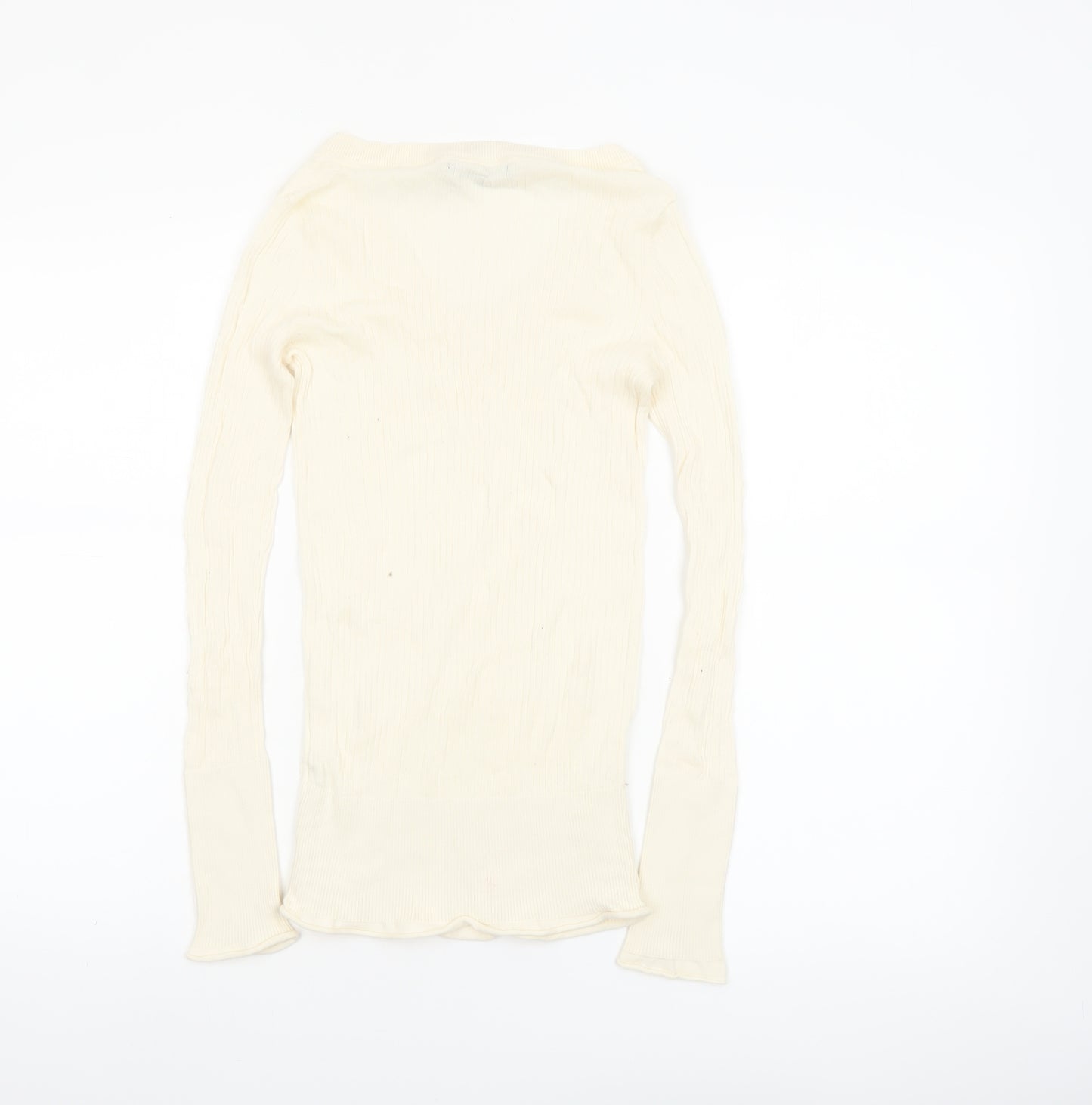 GAP Women's Ivory V-Neck Slim Fit Long Sleeve Cotton Jumper Size S