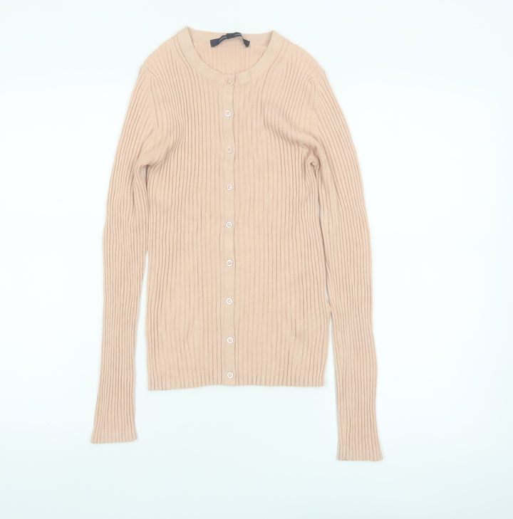 French Connection Womens Beige XS Ribbed Knit Button Cardigan