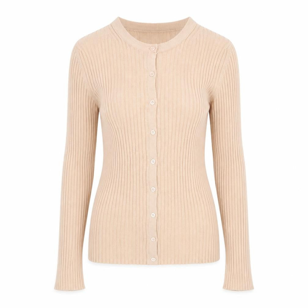 French Connection Womens Beige XS Ribbed Knit Button Cardigan