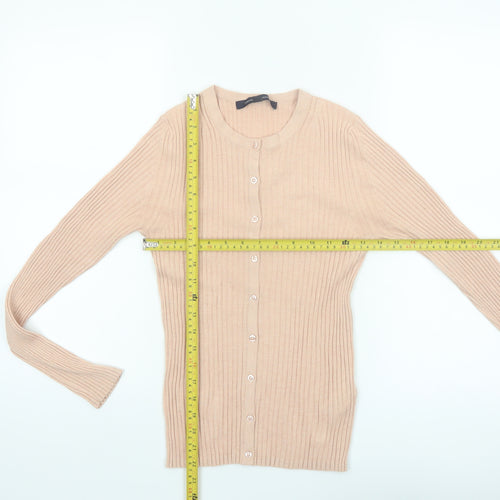 French Connection Womens Beige XS Ribbed Knit Button Cardigan