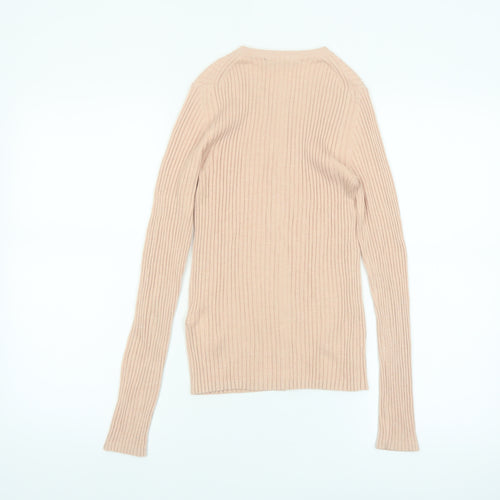 French Connection Womens Beige XS Ribbed Knit Button Cardigan