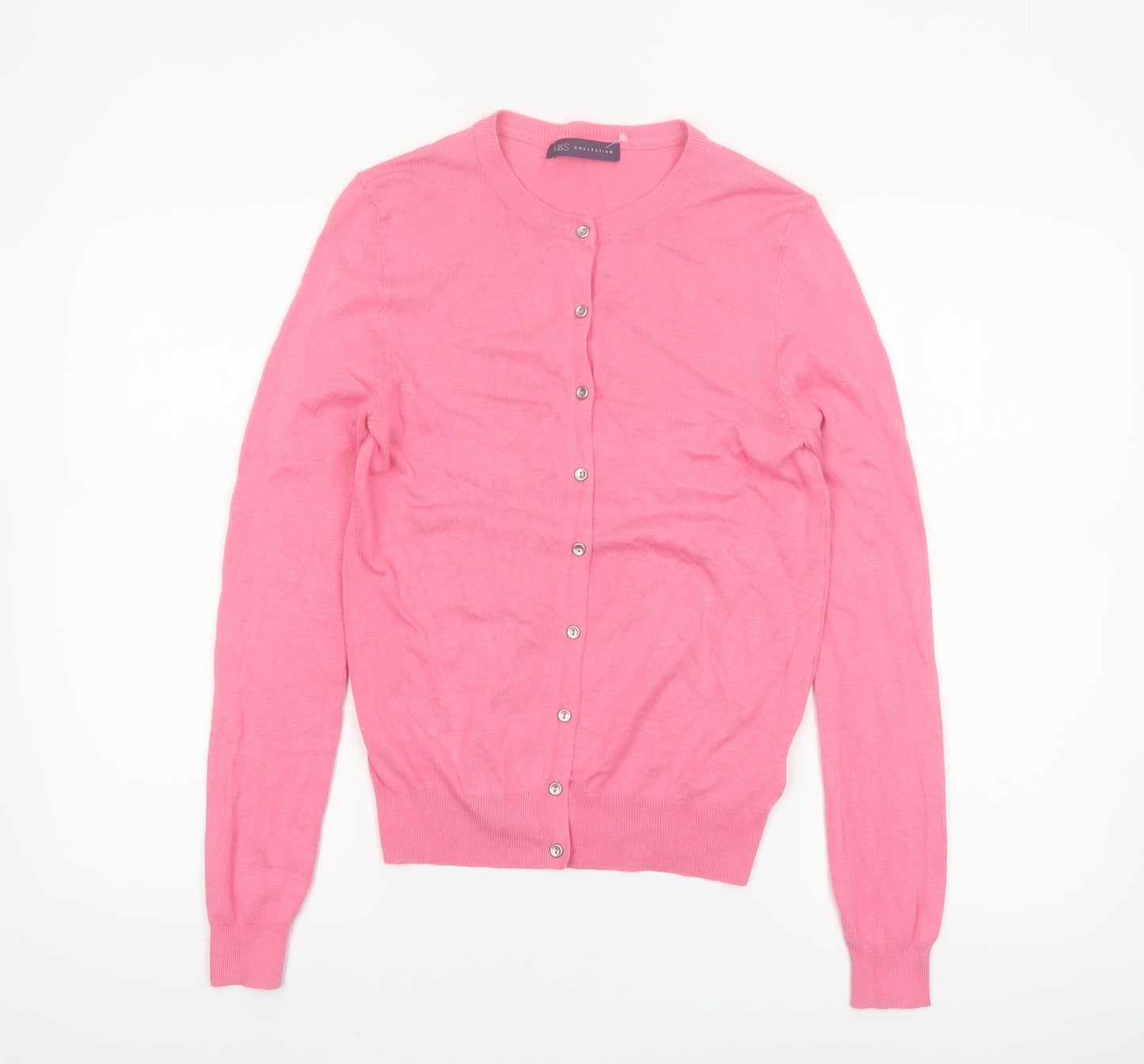 Marks and Spencer Womens Pink Size 10 Crew Neck Button Cardigan