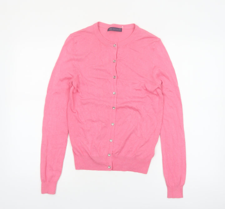 Marks and Spencer Womens Pink Size 10 Crew Neck Button Cardigan